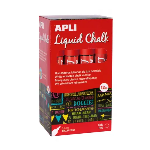 Marcador de Giz Líquido Ponta Redonda 5,5 mm Vermelho (Caixa 12 Un.) – Apli