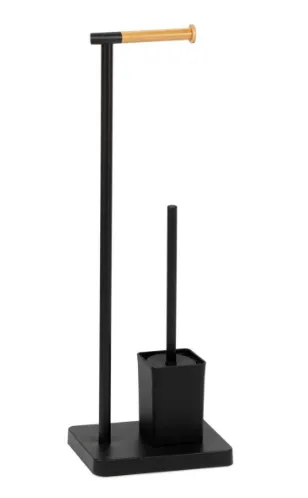Suporte de Papel Higiénico com Piaçaba em Metal Preto e Bambu – Andrea House