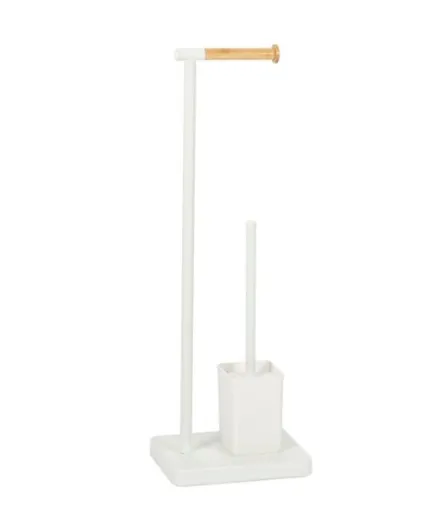 Porta Rolos com Piaçaba em Metal Branco e Bambu – Andrea House