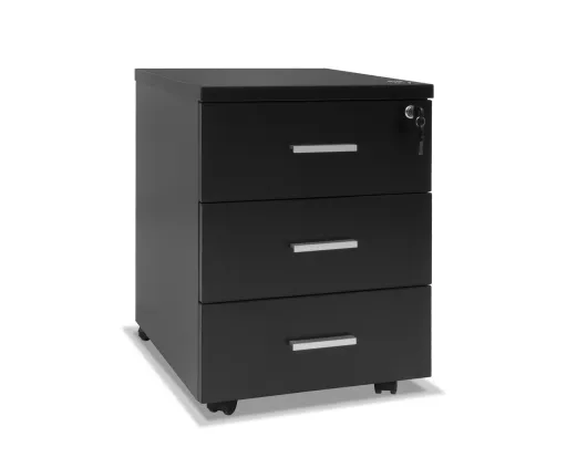 Bloco de Gavetas Riva Preto 3 Gavetas com Rodas e Fechadura 380x470x535mm