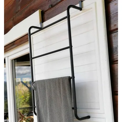 Toalheiro para Porta Preto Bathroom Solutions 4 Barras Metal Resistente