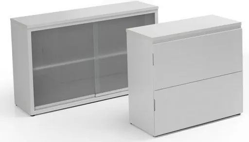 Armário de Escritório com Portas de Vidro Fosco 800x800x420mm Sem Tampo - Ind