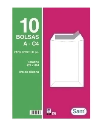 Envelopes Bolsa Branco Tira de Silicone C4-A4 229X324 SAM - 10 Un.