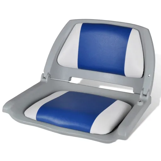 Assento de Barco c/ Encosto Dobrável e Almofada Azul/Branco