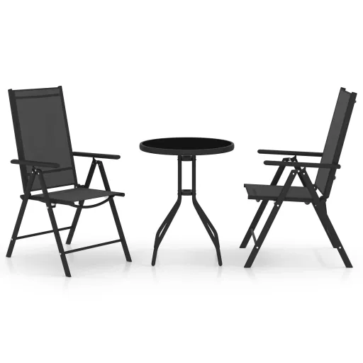 Conjunto de Bistrô Alumínio e Textilene Preto (3 pcs)