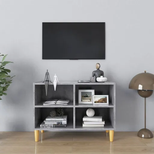 Móvel de TV Pernas de Madeira 69,5x30x50 cm Cinzento Cimento