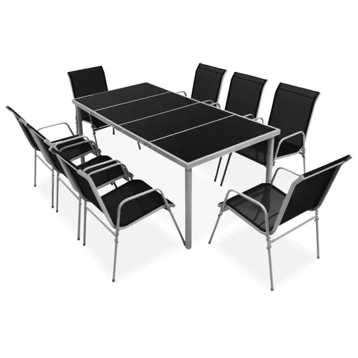 Conjunto de Jantar para Jardim   Preto (9 pcs)