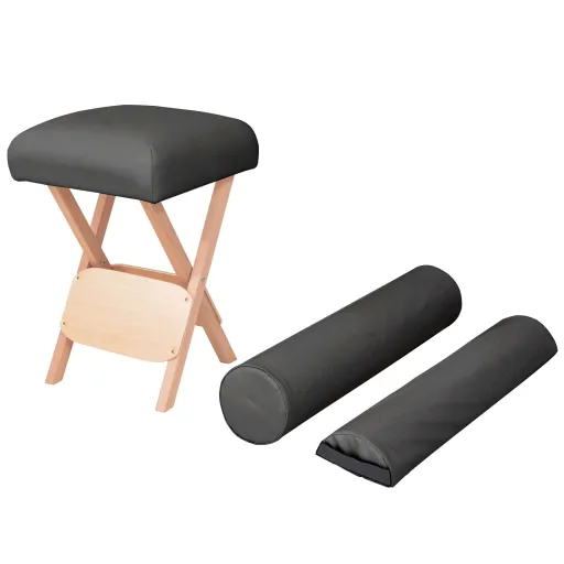 Banco Massagens Dobrável Assento 12 cm Espess. + 2 Rolos Preto