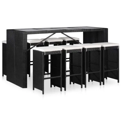 Conjunto de Jantar para Exterior   Vime PE Preto (9 pcs)