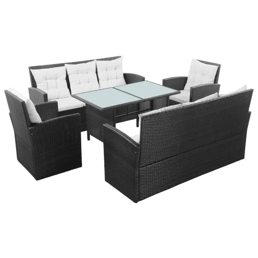 Conjunto Lounge de Jardim c/ Almofadões Vime PE Preto (5 pcs)