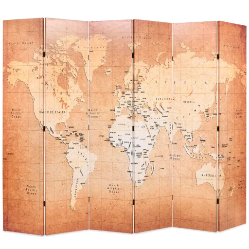 Biombo Dobrável Mapa Mundo 228x170 cm Amarelo
