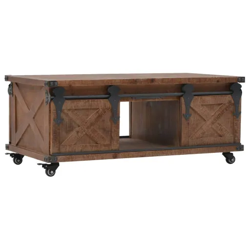Mesa de Centro em Madeira de Abeto Maciça 91x51x38 cm Castanho