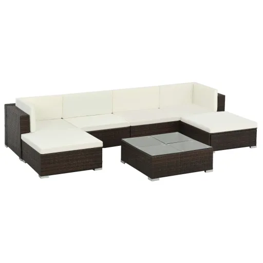 Conjunto Lounge Jardim c/ Almofadões Vime PE Castanho (7 pcs)