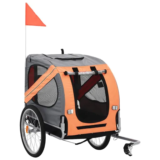 Reboque de Bicicletas para Animais Estimação Laranja e Cinzento