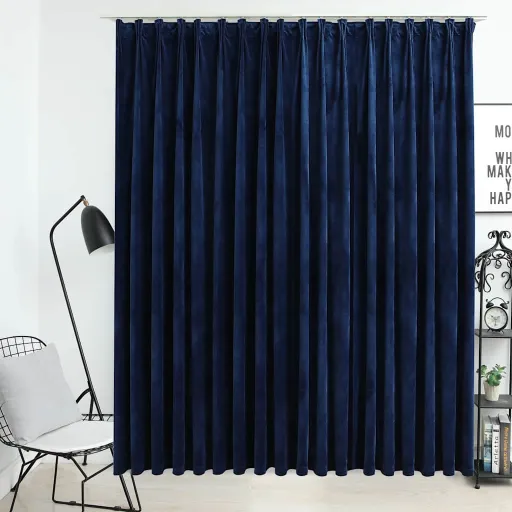 Cortina Blackout com Ganchos 290x245 cm Veludo Azul-Escuro