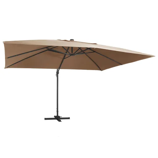 Guarda-Sol Cantilever Luz LED/Poste Alumínio Cinza-Acastanhado