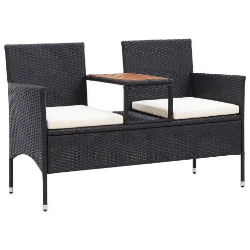 Banco de Jardim 2 Lugares com Mesa Centro 143 cm Vime PE Preto