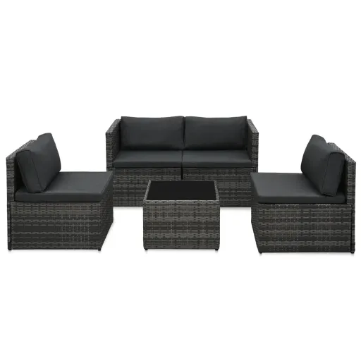 Conjunto Lounge de Jardim c/ Almofadões Vime PE Cinzento (5 pcs)