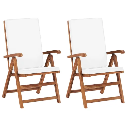 Cadeiras Jardim Reclináveis + Almofadões   Teca Maciça Creme (2 pcs)