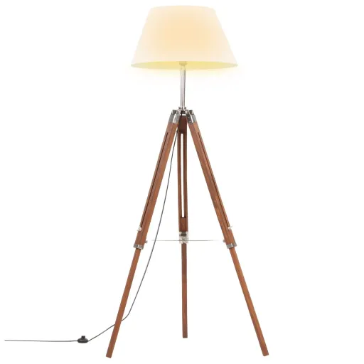 Candeeiro de Chão Tripé 141 cm Teca Maciça Castanho Mel/Branco