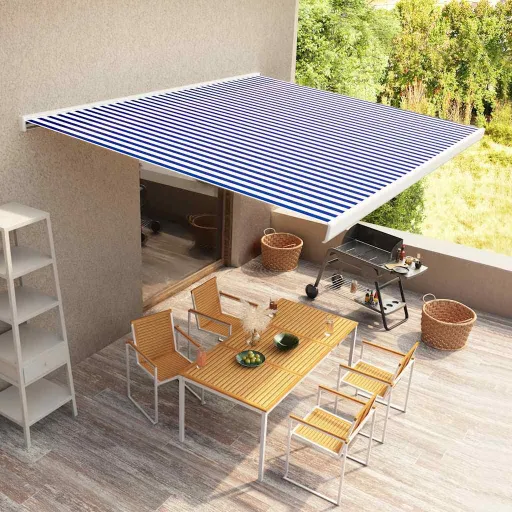 Toldo Motorizado com Caixa 450x300 cm Azul e Branco