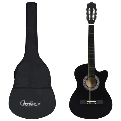 Conjunto de Guitarra Clássica com 6 Cordas 38" Preto (12 pcs)
