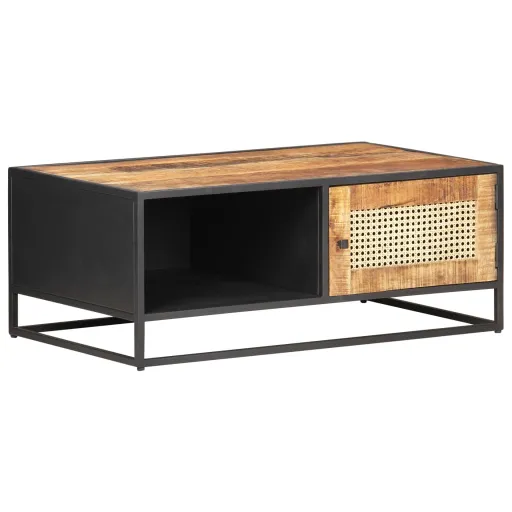 Mesa de Centro 90x50x35 cm Mangueira Áspera e Palhinha Natural
