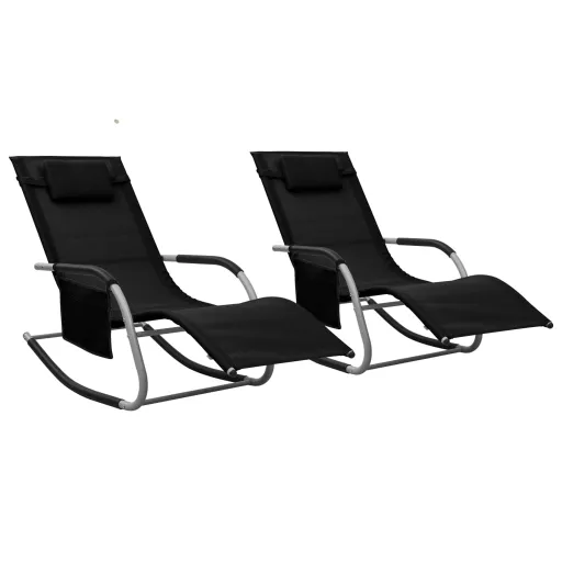 Espreguiçadeiras   Textilene Cor Preto e Cinzento (2 pcs)