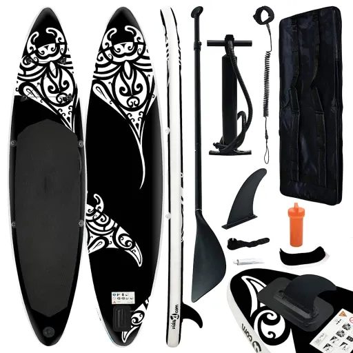 Conjunto Prancha de Paddle SUP Insuflável 305x76x15 cm Preto