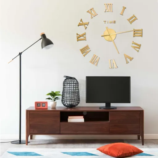Relógio de Parede 3D com Design Moderno 100 cm XXL Dourado