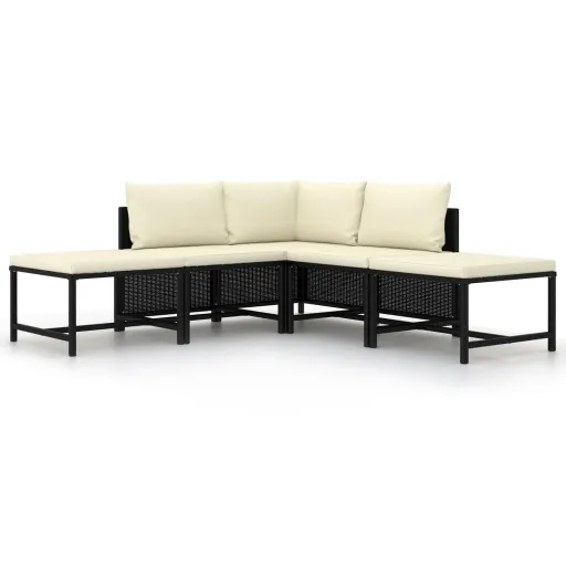 Conjunto Sofás de Jardim com Almofadões Vime PE Preto (5 pcs)