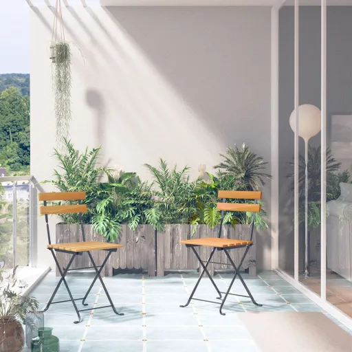 Cadeiras de Jardim Dobráveis   Aço e Madeira Acácia Maciça (2 pcs)
