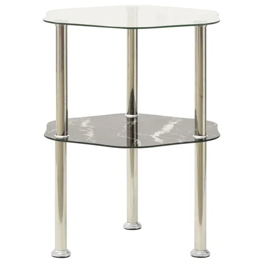 Mesa Apoio 2 Prateleiras 38x38x50cm Vidro Temp. Transp./Preto
