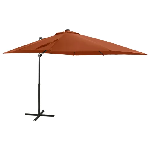Guarda-Sol Jardim Cantilever Poste/Luzes LED 250 cm Terracotta