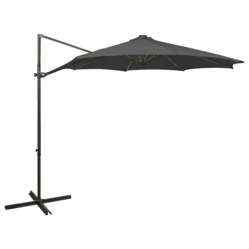 Guarda-Sol Jardim Cantilever c/ Poste/Luzes LED 300cm Antracite