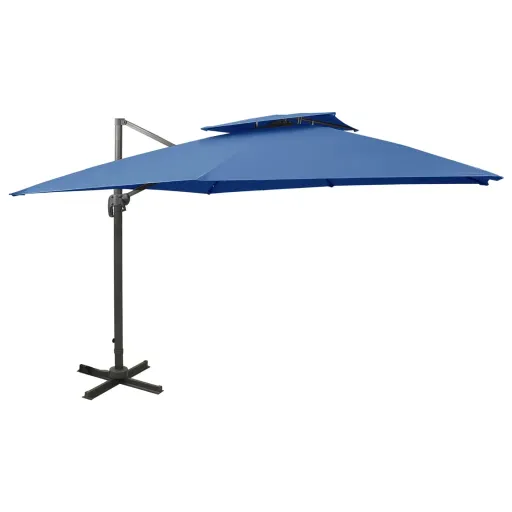 Guarda-Sol Jardim Cantilever Toldo Duplo 300x300 cm Azul-Ciano