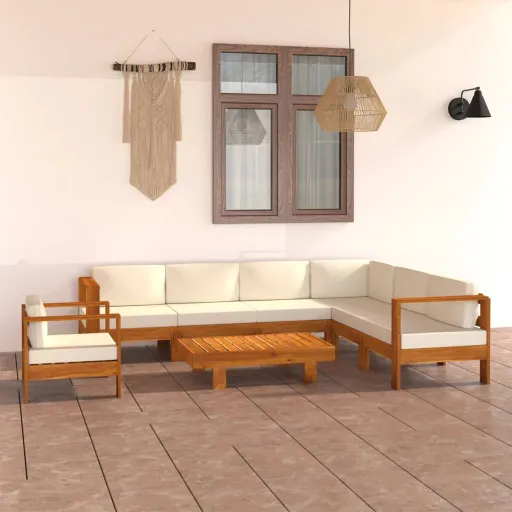 Conjunto de Lounge de Jardim com 8 Peças e Almofadas 100x60 cm Madeira de Acácia