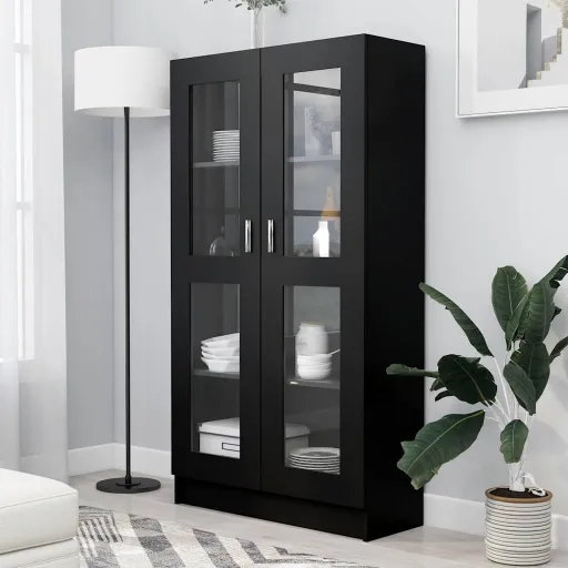 Armário Vitrine 82,5x30,5x150 cm Derivados de Madeira Preto