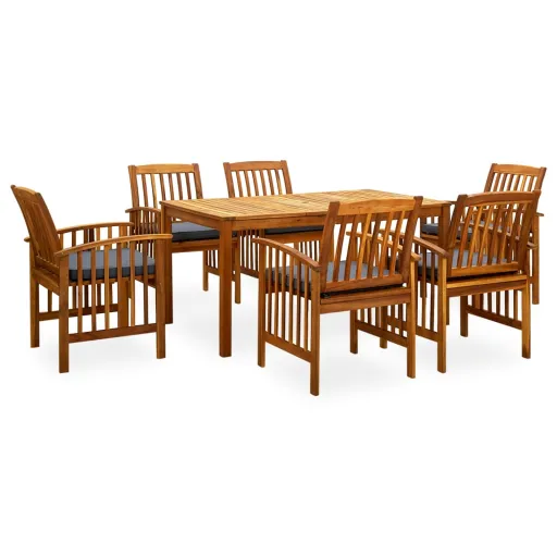 Conjunto de Jantar p/ Jardim c/ Almofadões Acácia Maciça (7 pcs)