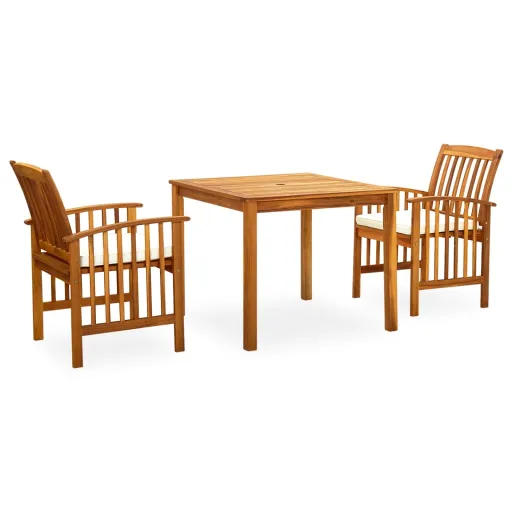 Conjunto de Jantar p/ Jardim c/ Almofadões Acácia Maciça (3 pcs)