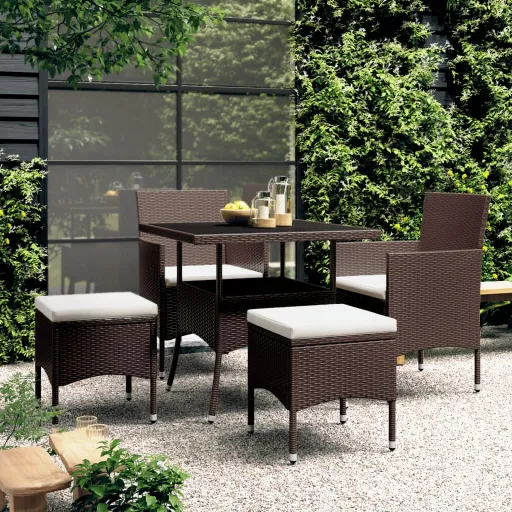 Conjunto de Jantar p/ Jardim Vime PE Castanho (5 pcs)