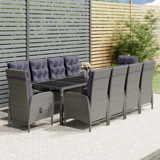 Conjunto de Jantar para Jardim Vime PE Cinzento (11 pcs)