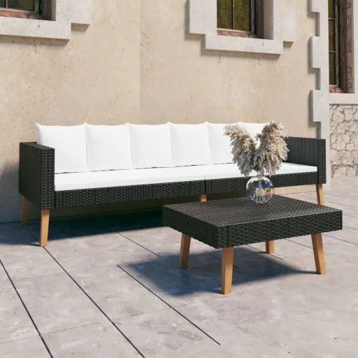 Conjunto Lounge de Jardim c/ Almofadões Vime PE Preto (2 pcs)