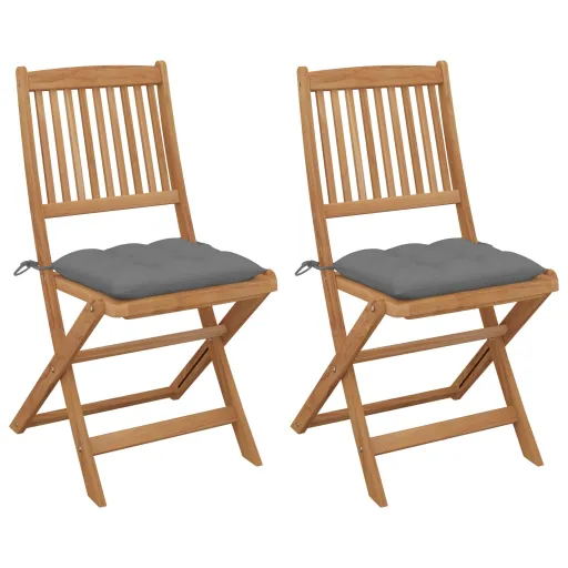 Cadeiras de Jardim Dobráveis c/ Almofadões   Acácia Maciça (2 pcs)