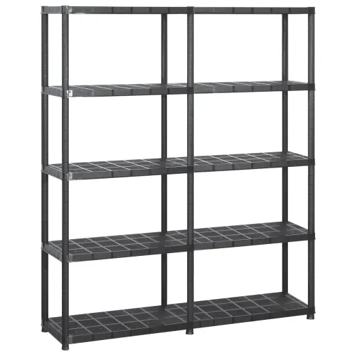 Unidade com 5 Prateleiras 142x38x170 cm Plástico Preto