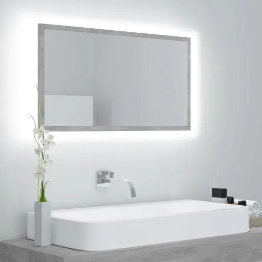 Espelho Casa de Banho c/ LED 80x8,5x37cm Acrílico Cinza Cimento