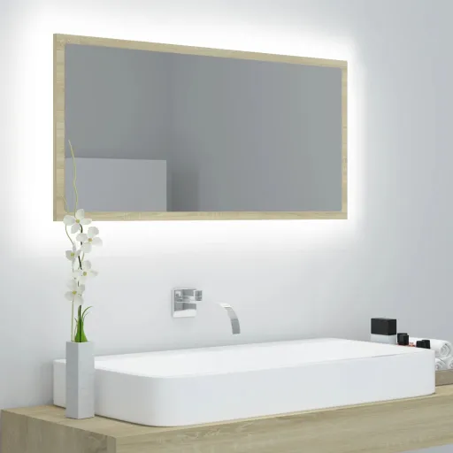Espelho Casa Banho c/ LED 90x8,5x37 cm Acrílico Carvalho Sonoma