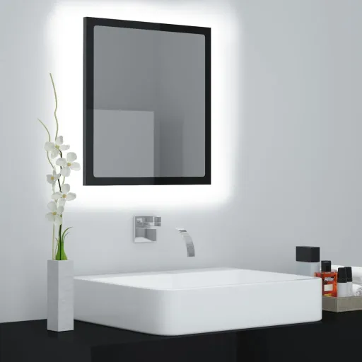 Espelho Casa Banho c/ LED 40x8,5x37 cm Acrílico Preto Brilhante