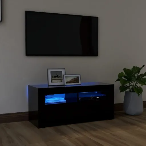 Móvel de TV com Luzes LED 90x35x40 cm Preto