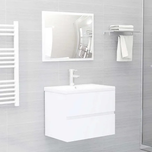 Conjunto de Móveis de Casa de Banho Contraplacado Branco (2 pcs)